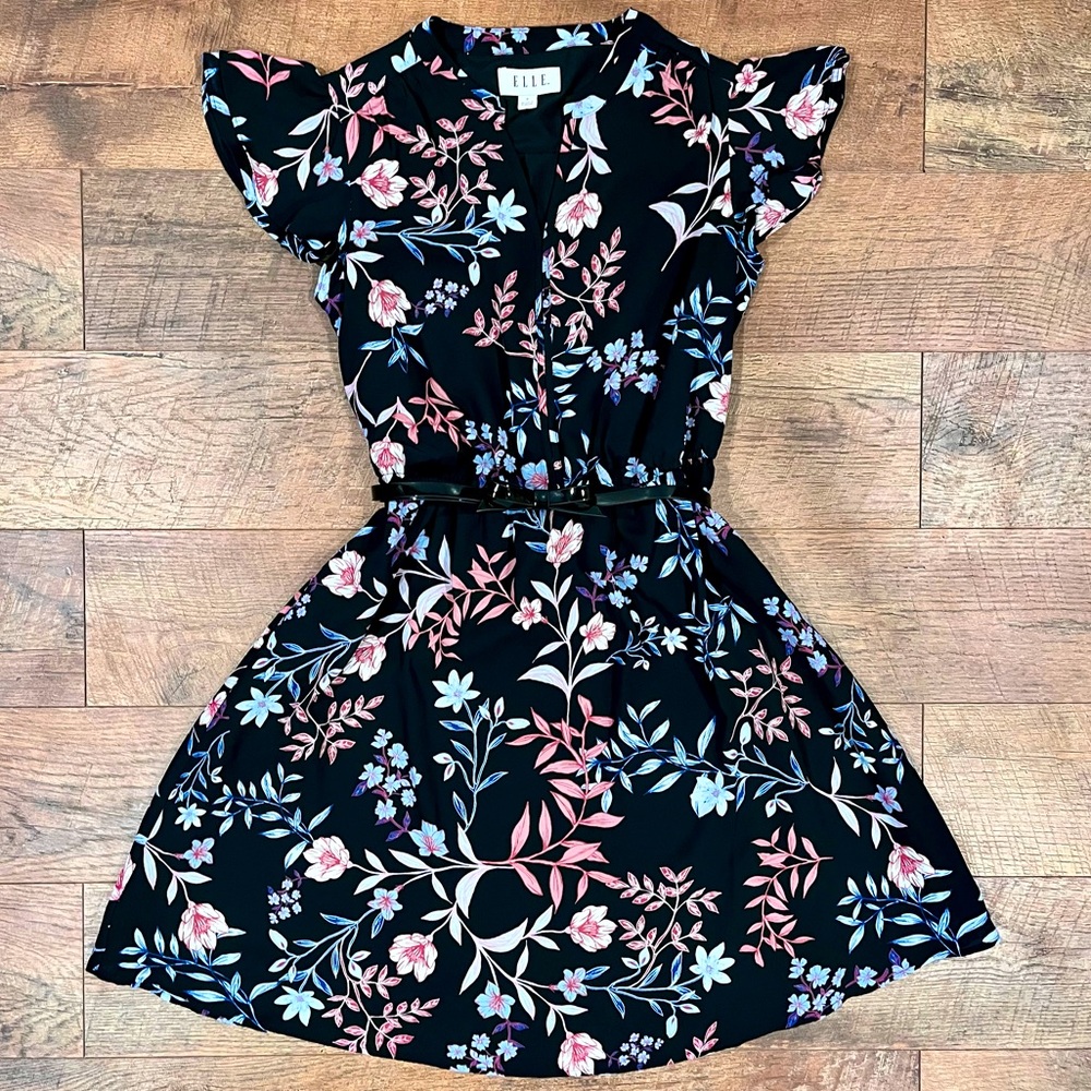 Elle Floral Print Bow Belted Dress